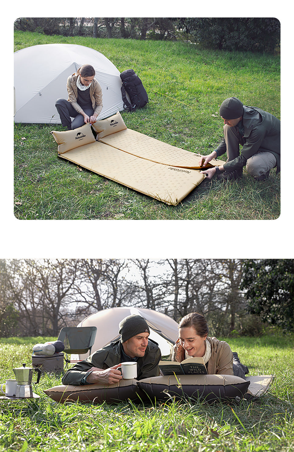 Q002露營自動充氣床墊(連枕頭) - 藍色